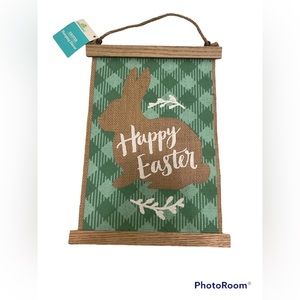 Way to Celebrate Easter Burlap Hanging Sign with Bunny New With Tags